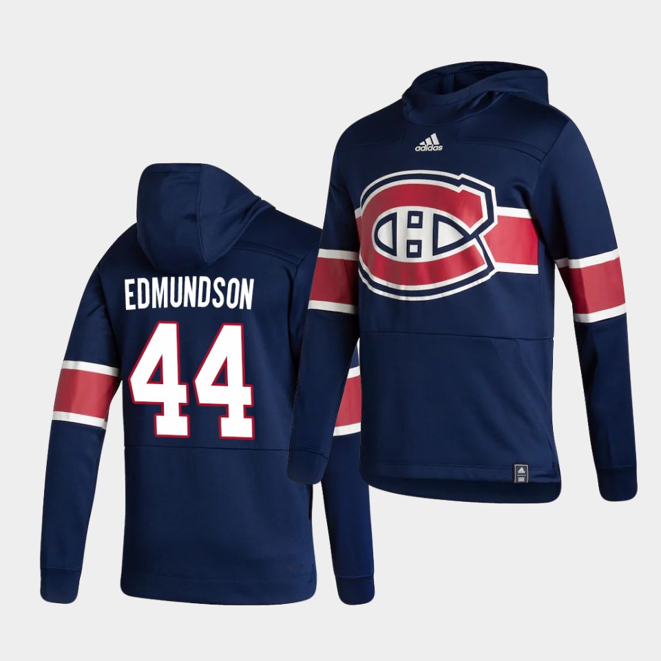 Men Montreal Canadiens #44 Edmundson Blue NHL 2021 Adidas Pullover Hoodie Jersey